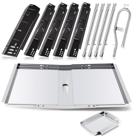 Grill Replacement Parts for Dyna-Glo DGH474CRP DGH450CRP DGH483CRP DGH485CRP DGH474CRP-D, Drip Pan Grease Tray & Heat Tents & Burners for Dyna Glo 5 Burner Grill Models