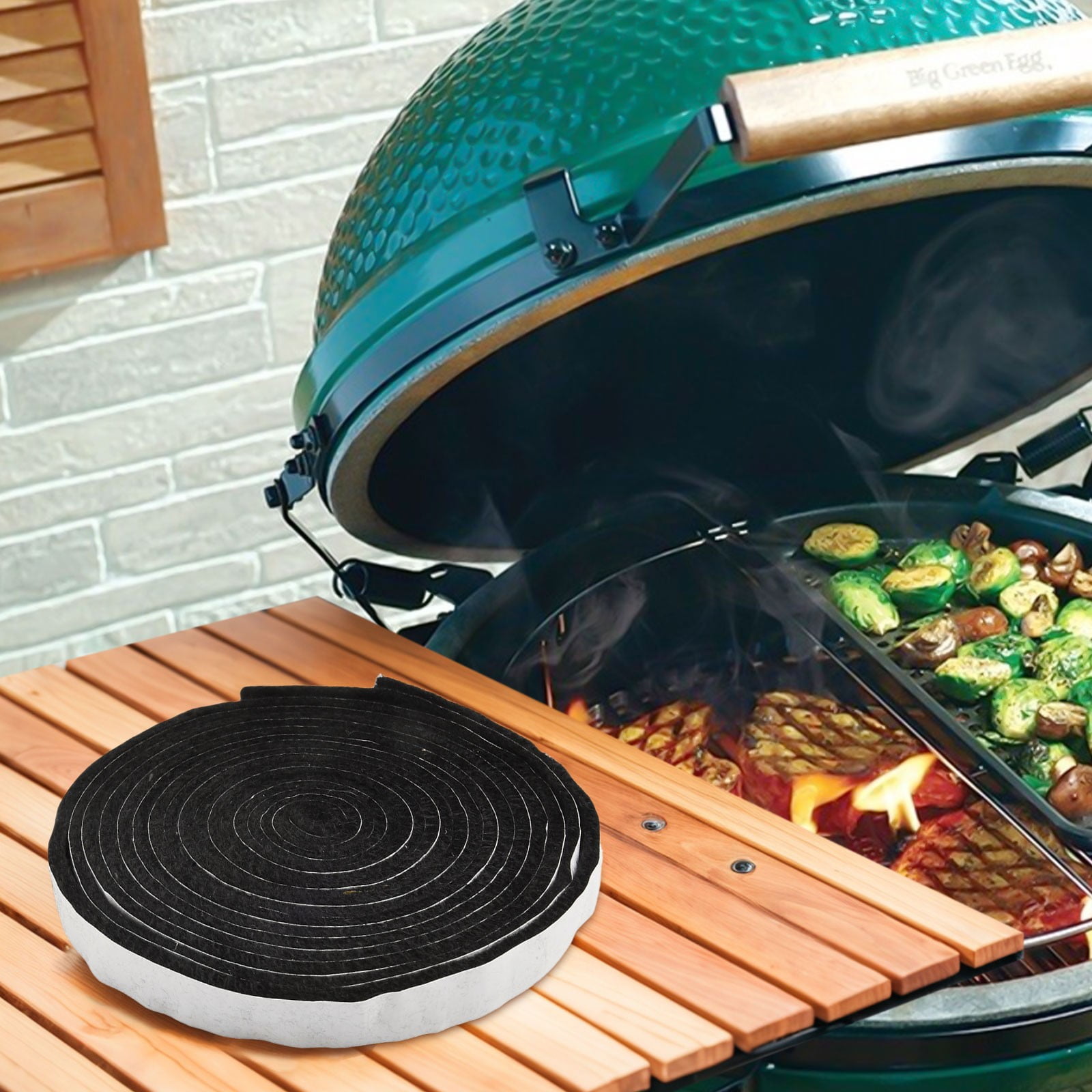 Acacia Wood Replacement Handle For Big Green Egg - Official Logo Marked Grill Accessory