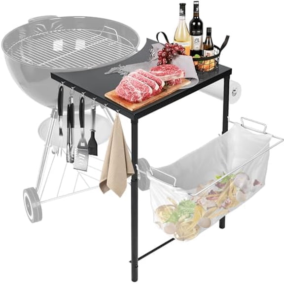 Grill Side Table for Weber Kettle 22/26, Weber Smokey Mountain 22 Grill, Grill Work Table for Weber Master Touch, Premium, Kettle Grill Accessories, Adjustable Height Charcoal Kettle Grill Table