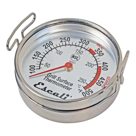 Escali AHG1 Stainless Steel Direct Grill Surface Thermometer, Searing Temperature Zones 100-500F Degree Range NSF Certified