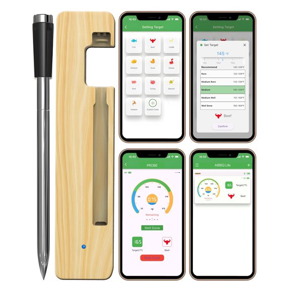 Grill Sync Digital Meat Thermometer Digital Wireless Dual Sensor Bluetooth BBQ Thermometer for Grill, Cooking Smoking, Oven Waterproof Meat Probe with USB-C Charging Case, App-Controlled, 165FT Range