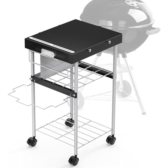 Grill Table Cart for Weber 22 inch Kettle 18in Charcoal Camping Carts for Blackstone 17 inch Griddle Accessories Outdoor Grillling Side Tables Freestanding Barbecue Shelves with Wheels Storage