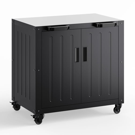 Grill Table, Outdoor Grill Cart Bar Cart with Storage Cabinet for Grilling Accessories, Outdoor Cooking Table, Made Entirely of Stainless Steel, for Kitchen Prep, Working Table, Lawn & Garden (black)