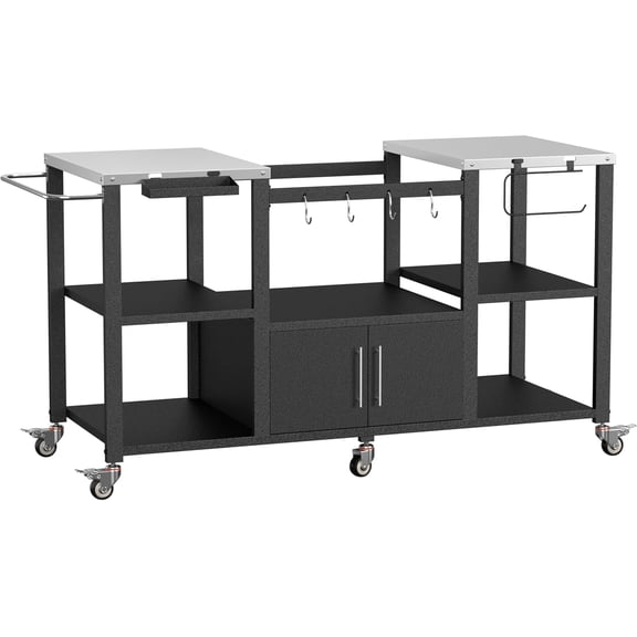 Grill Table for Outdoor Kitchen, Movable Outdoor Grill Cart with Stainless Steel Countertop & Wheels, Food Prep Table Compatible with Large Big Green Egg, Kamado Joe