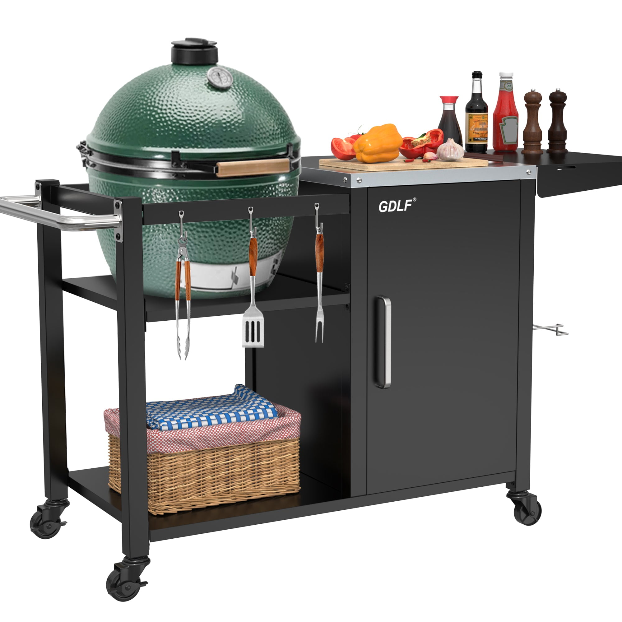 GDLF Grill Table for Big Green Egg Medium + Small, Kamado Joe Jr