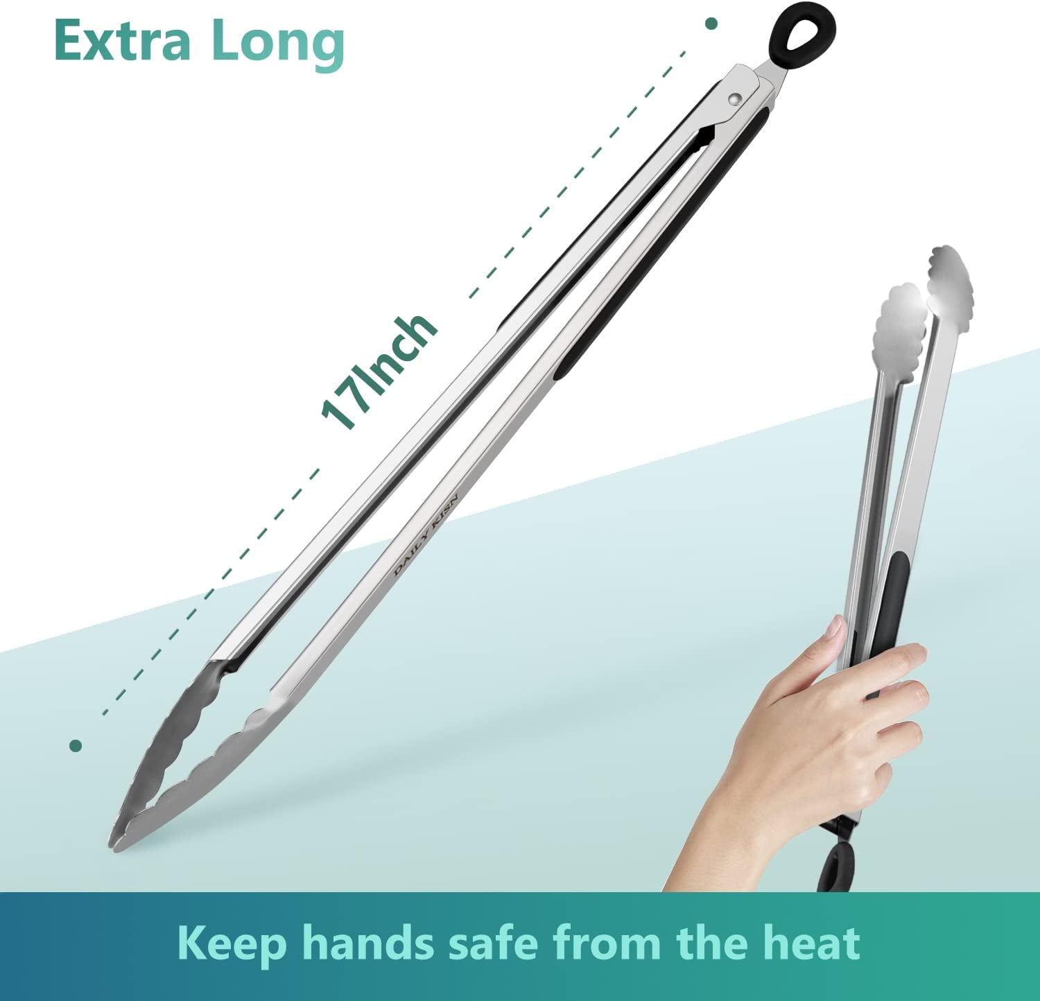Grill Tongs, 17 Inch Extra Long Bbq Tongs, Premium Stainless Steel