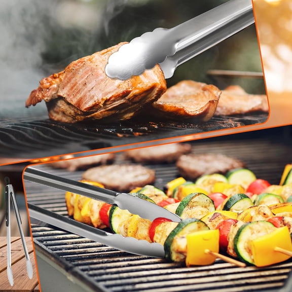 Grill Tongs, 17 Inch Extra Long BBQ Tongs, Stainless Steel Metal Tongs for Cooking, Grilling, Charcoal, Barbecue/BBQ, Buffet (17", 2PCS)