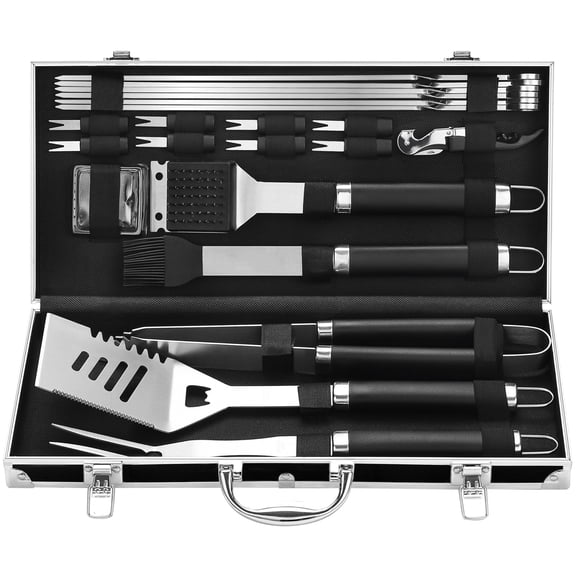 Grill Tool Set 22pcs Stainless Steel Barbecue Tools with Black Aluminum Case