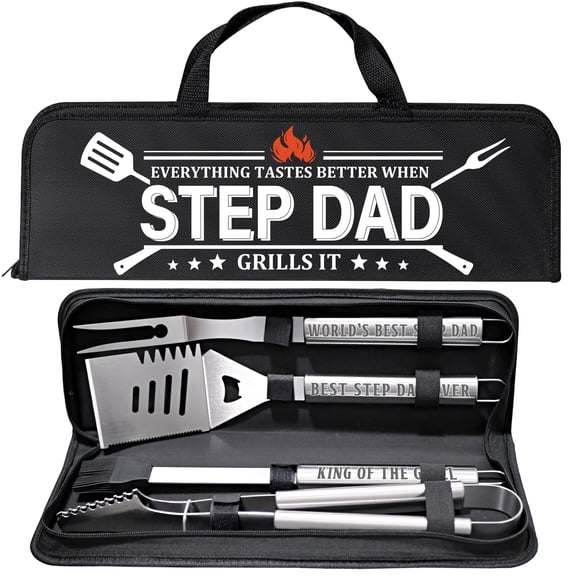 Grill Tool Set Stainless Steel Step Dad Grilling Accessories with Aluminum Case