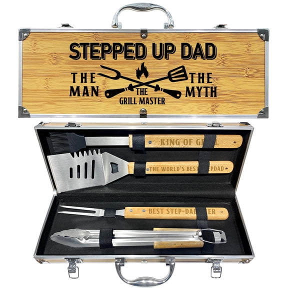 Grill Tool Set Step Dad Thick Stainless Steel With Portable Case For Backyard