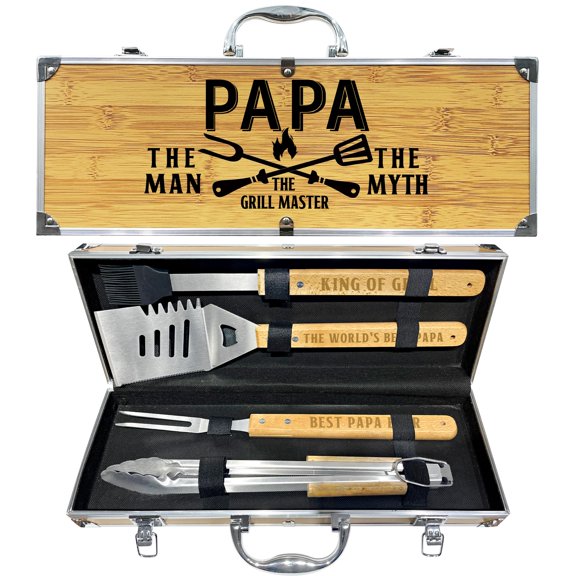 Grill Tool Set papa Stainless Steel Wooden Handle with Portable Case