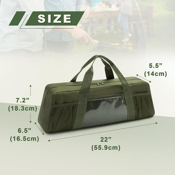 Grill Tool Storage Bag, Large Outdoor BBQ Utensil Holder with Pockets, Green