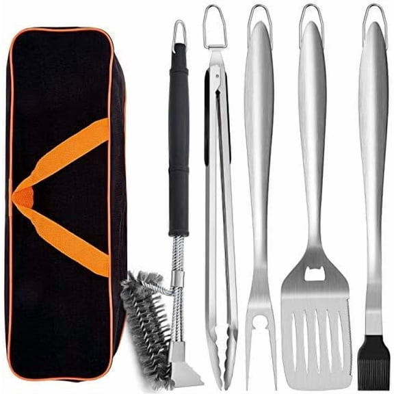 Grill Tools Set of 6, 18Inch Extra-Long BBQ Tool Set, Heavy-Duty Barbecue Grilling Accessories, Stainless Steel Spatula, Fork, Tong, Basting Brush, Cleaning Brush, Carrying Bag
