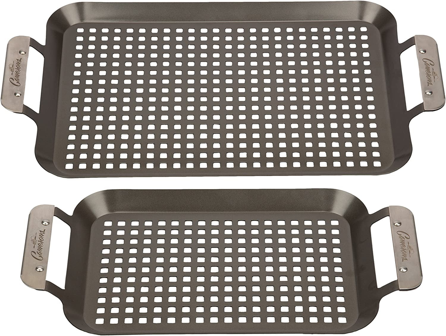 2PCS Grill Topper Pans BBQ ACETOP Nonstick Barbecue Grilling Baskets  Outdoor Stainless Steel BBQ Grill Tray with Perforated Bottom for Indoor  Camping