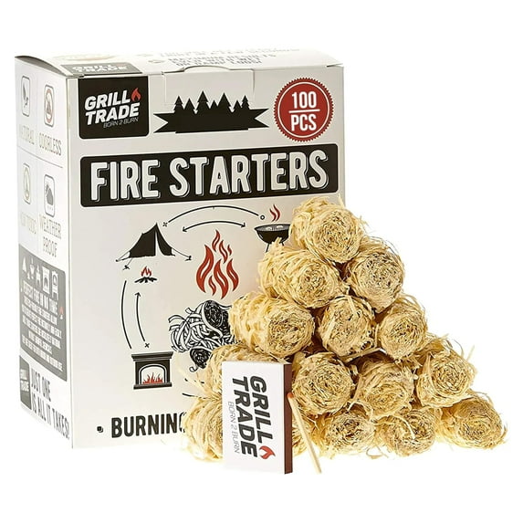 Grill Trade Fire Starter - Natural Fire Starters for Campfires, Fireplace, Grill, Chimney, Fire Pit, Woodstoves - Quick Start BBQ Charcoal Fire Starter - Sustainable & Eco-Friendly, Indoor & Outdoor