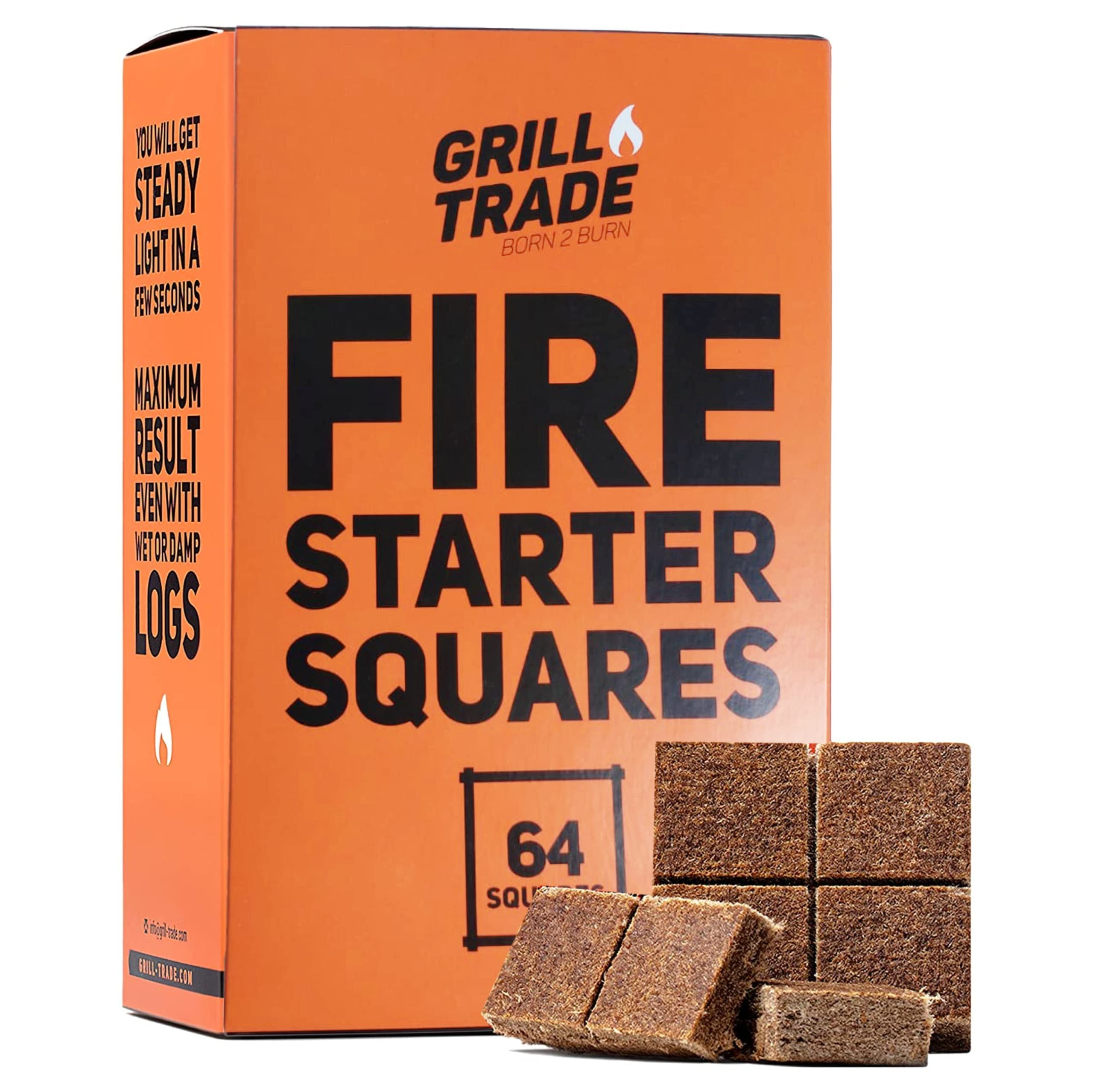 Grill Trade Fire Starter Squares 64 Pieces Natural Fire Starters for Fireplace, Campfires
