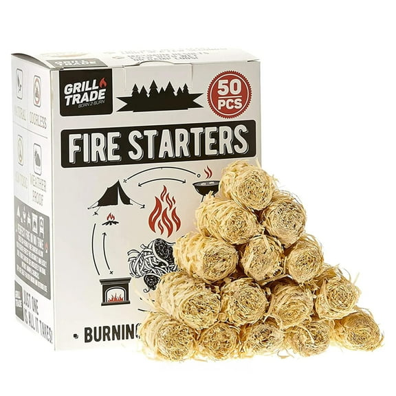 Grill Trade Fire Starters - 50 Pieces Grill Starter Made of Pine Wood Shavings - Food-Grade Wax with 8-10 Minutes Burning Time - Weatherproof and Odorless - Ideal for Indoor or Outdoor Use
