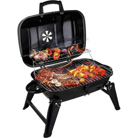 Portable Charcoal Grill - Mini BBQ Grill - Small Table Top Charcoal Grill for Camping, Outdoor Cooking - Foldable Camping Grill for Picnics, Tailgating and Backyard Grilling
