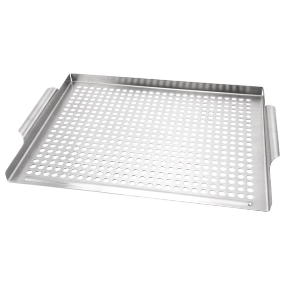 Grill Tray for Outdoor, Perforated Stainless Steel Nonstick Grilling BBQ Tray with Grease Drainage, Heavy Duty Durable Grill Topper Tray Barbecue Accessories for Vegetable Meat, 1Pc(Silver,14x11.6")