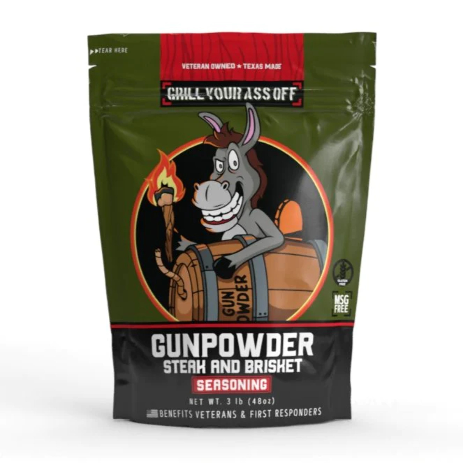 Grill Your Ass Off Gunpowder Steak & Brisket Seasoning 3Lb Bag MSG & Gluten Free Premium