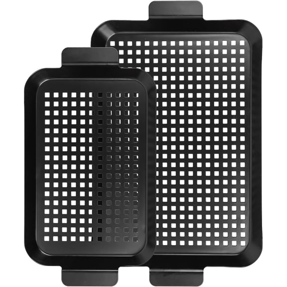 Grill pan, 2 Grilling Tray - Outdoor Grilling Baskets with Hole, 3.0 pounds Good BBQ Grill Set for Camping Vegetable Meat (Black)