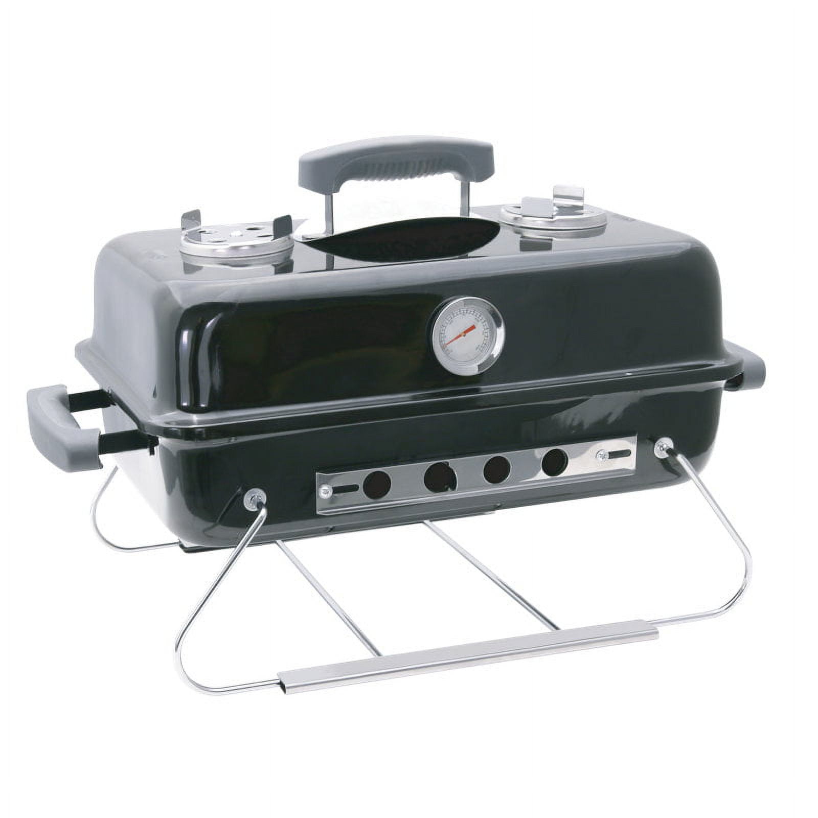 Compact Black Steel Portable Charcoal Grill with Porcelain-Enameled Lid