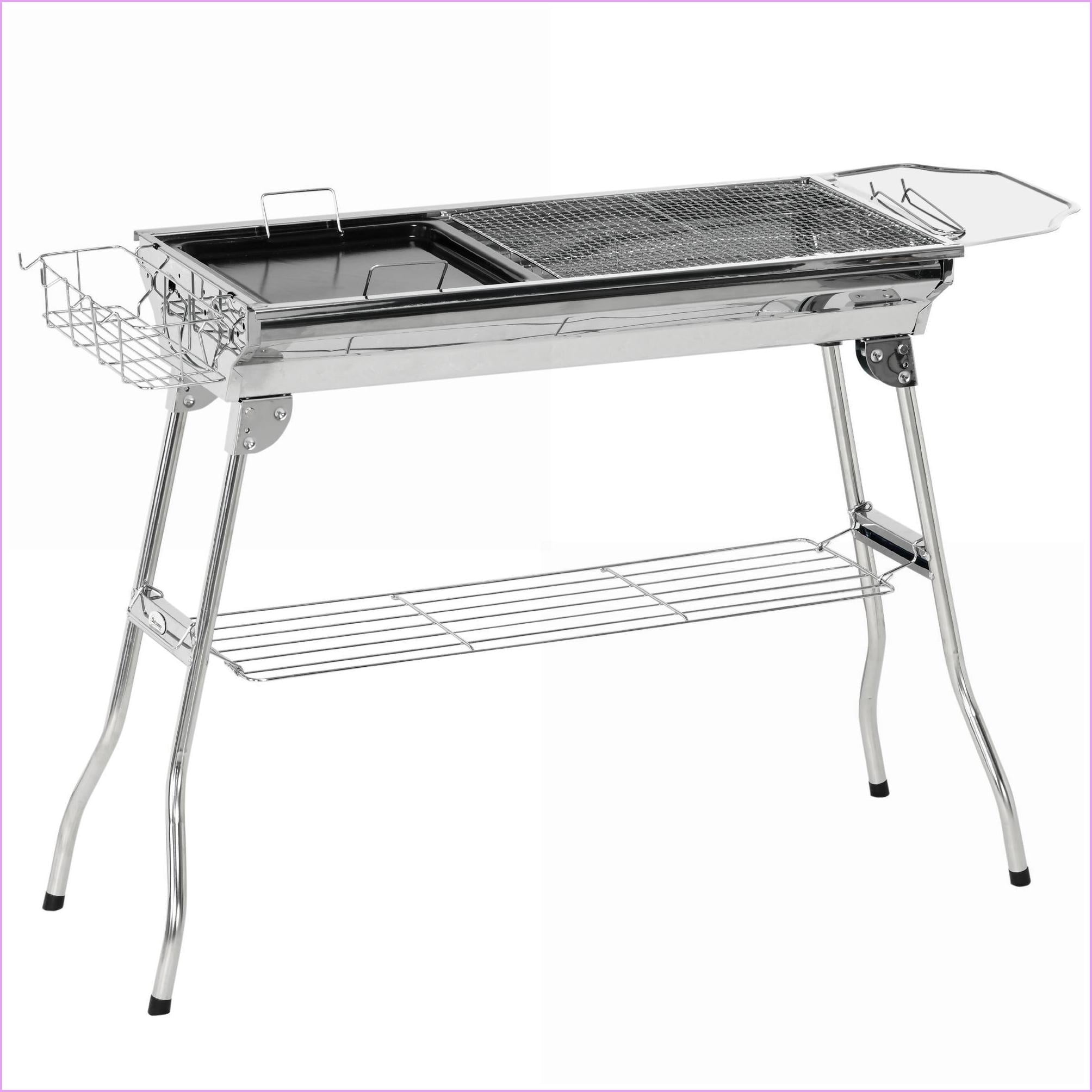 GrillSmokers Portable Folding Charcoal Grill for Backyard Camping Tailgating Picnic Travel | Stainless Steel | Brushed Silver