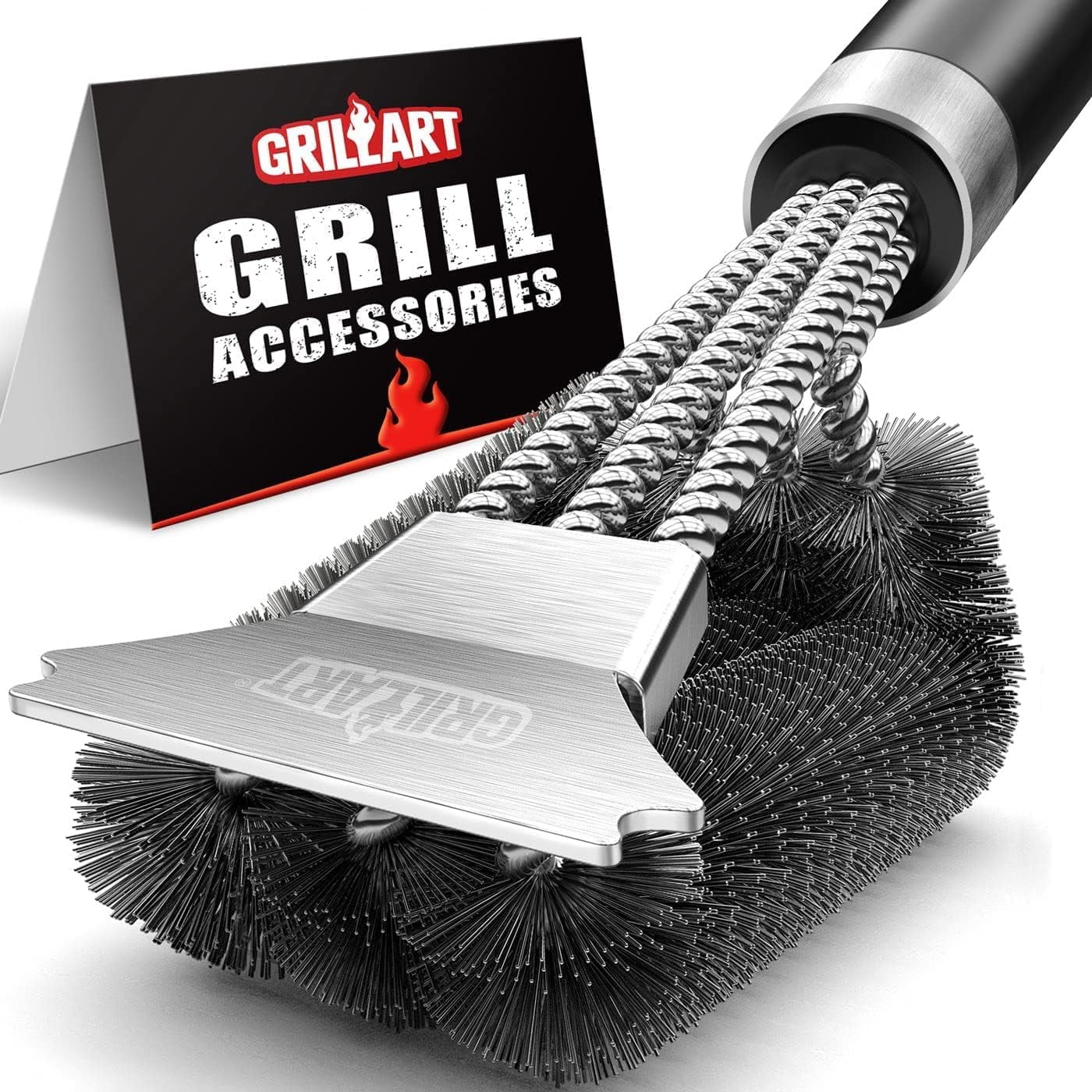 Grillart Grill Brush and Scraper with Deluxe Handle - Safe Stainless Steel  Wire Grill Brush for Gas Infrared Charcoal Porcelain Grills - BBQ Cleaning  Brush for Grill Grate Cleaner 