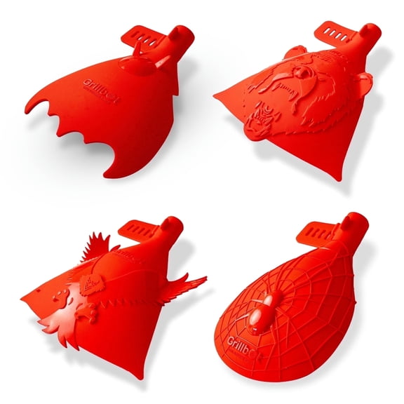 Grillbot Heat-Resistant Silicone BBQ Utensil Shields, Set of 4, Universal Fit, Dishwasher Safe, Red
