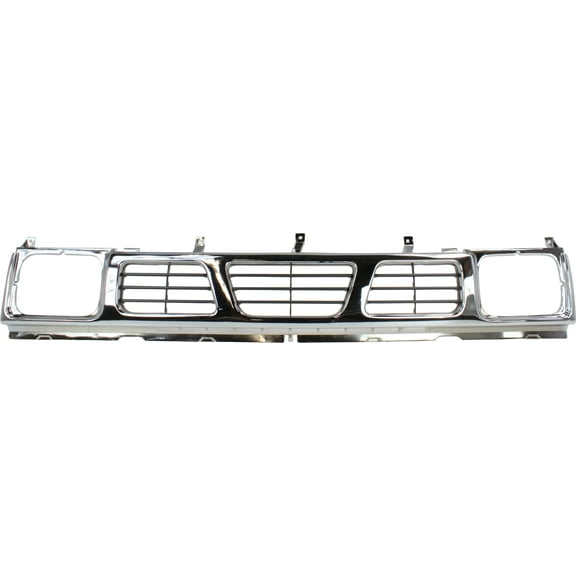 Grille Assembly Compatible With 1993-1994 Nissan D21 1995-1997 Pickup Chrome Shell with Gray Insert