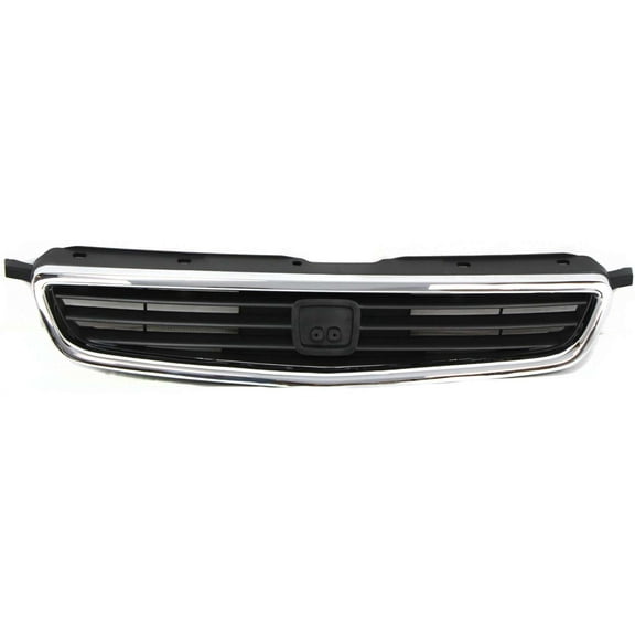 Grille Assembly Compatible With 1996-1998 Honda Civic Sedan Chrome Shell with Painted Black Insert