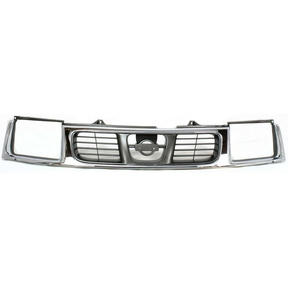 Grille Assembly Compatible With 1998-2000 Nissan Frontier Chrome Shell with Black Insert