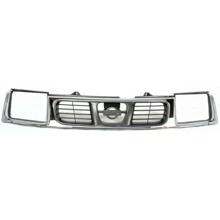 Grille Assembly Compatible With 1998-2000 Nissan Frontier Chrome Shell with  Black Insert