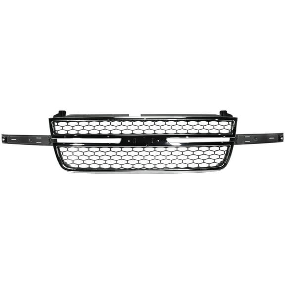 Grille Assembly Compatible With 2003, 2005-2006 Chevrolet Silverado 1500 HD 2007 Classic Chrome Shell with Painted Gray Insert