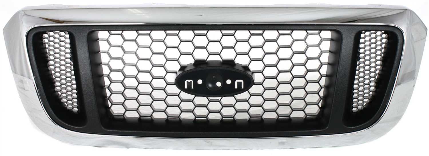 Grille Assembly Compatible With 2004-2005 Ford Ranger Extended Cab Pickup Standard Chrome Shell with Painted Silver Insert