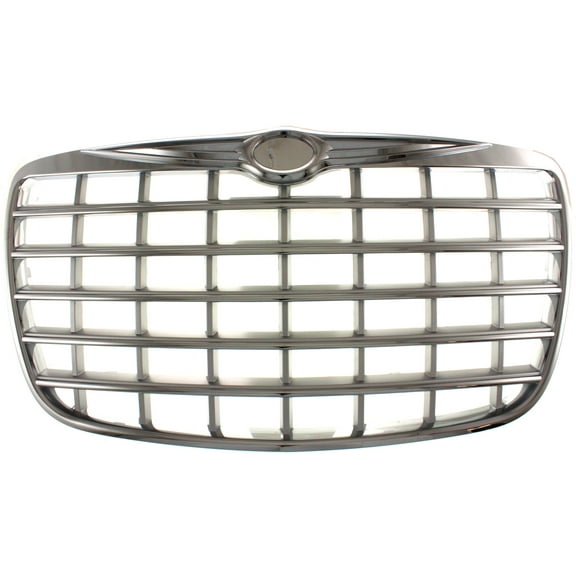 Grille Assembly Compatible With 2005-2010 Chrysler 300 Chrome Shell with Painted Silver Insert