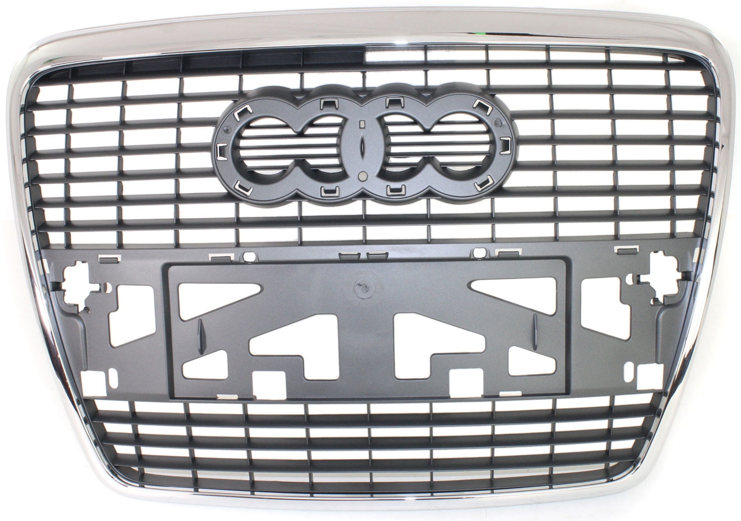 Grille Assembly Compatible With 2006-2008 Audi A6 2005-2008 Quattro Chrome Shell with Painted Silver Insert
