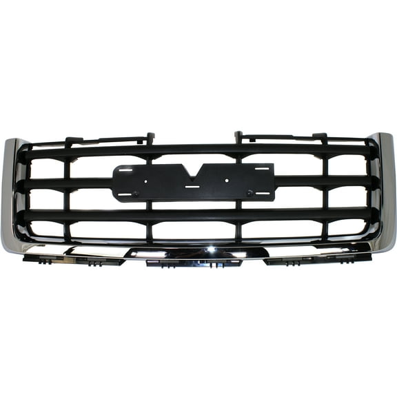 Grille Assembly Compatible With 2007-2013 GMC Sierra 1500 Chrome Shell with Painted Black Insert