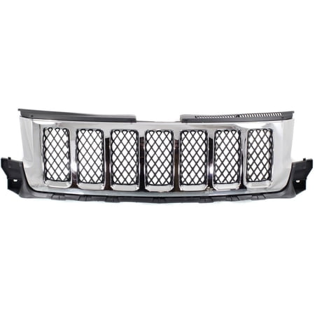 Grille Assembly Compatible With 2011-2013 Jeep Grand Cherokee Chrome Shell with Painted Black Insert