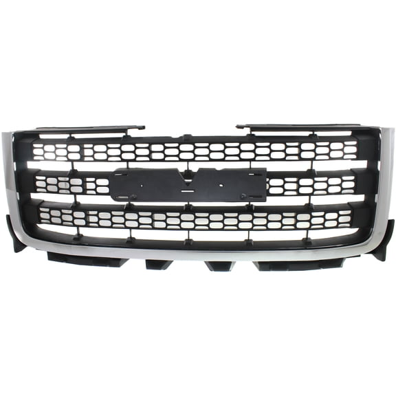 Grille Assembly Compatible With 2011-2014 GMC Sierra 2500 HD 3500 Chrome Shell with Textured Black Insert