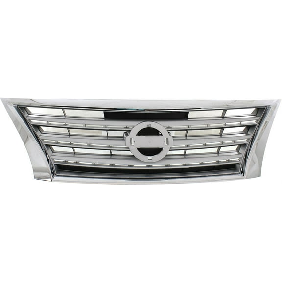 Grille Assembly Compatible With 2013-2015 Nissan Sentra Chrome Shell with Painted Silver Insert