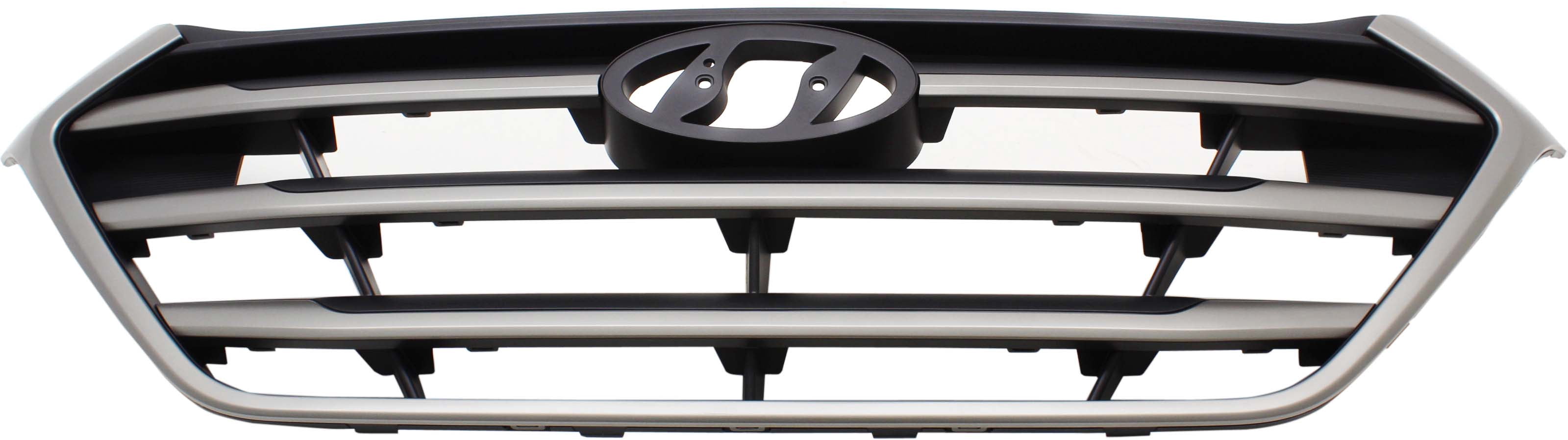 Grille Assembly Compatible With 2016-2018 Hyundai Tucson Painted Silver Shell with Black Insert