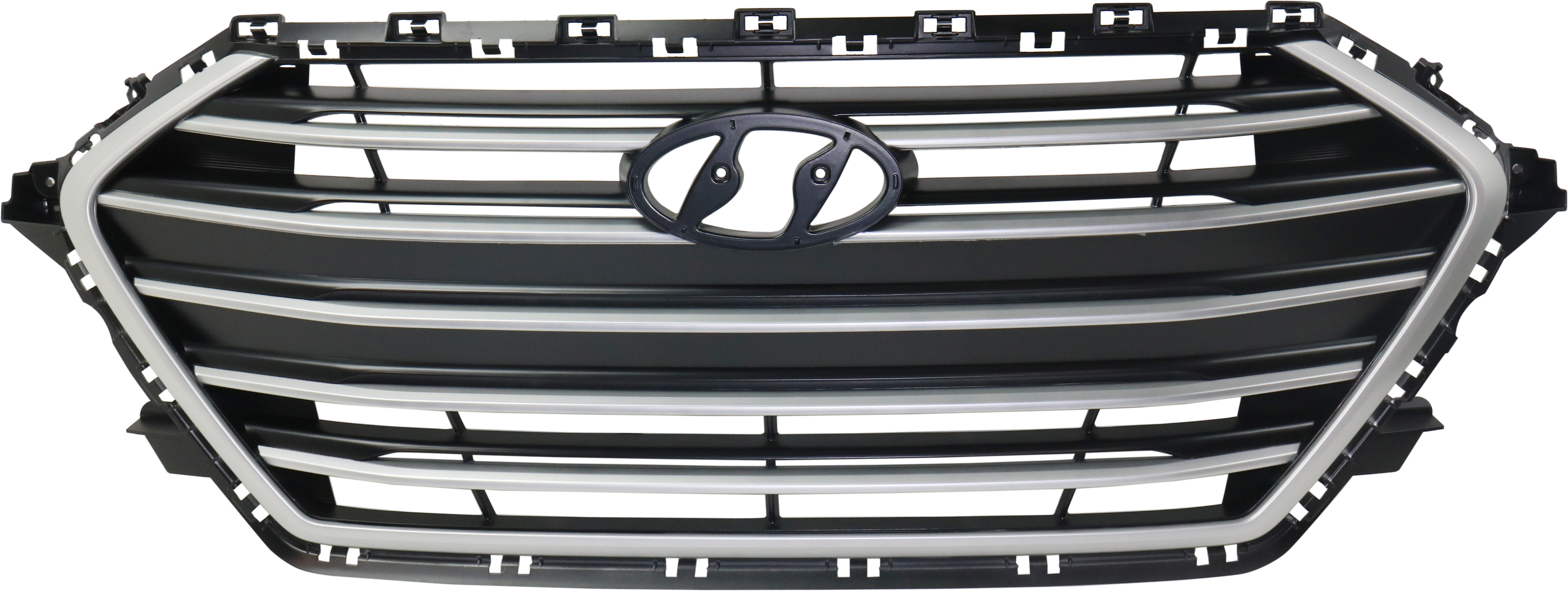 Grille Assembly Compatible With 2017-2018 Hyundai Elantra Painted Silver Shell with Black Insert