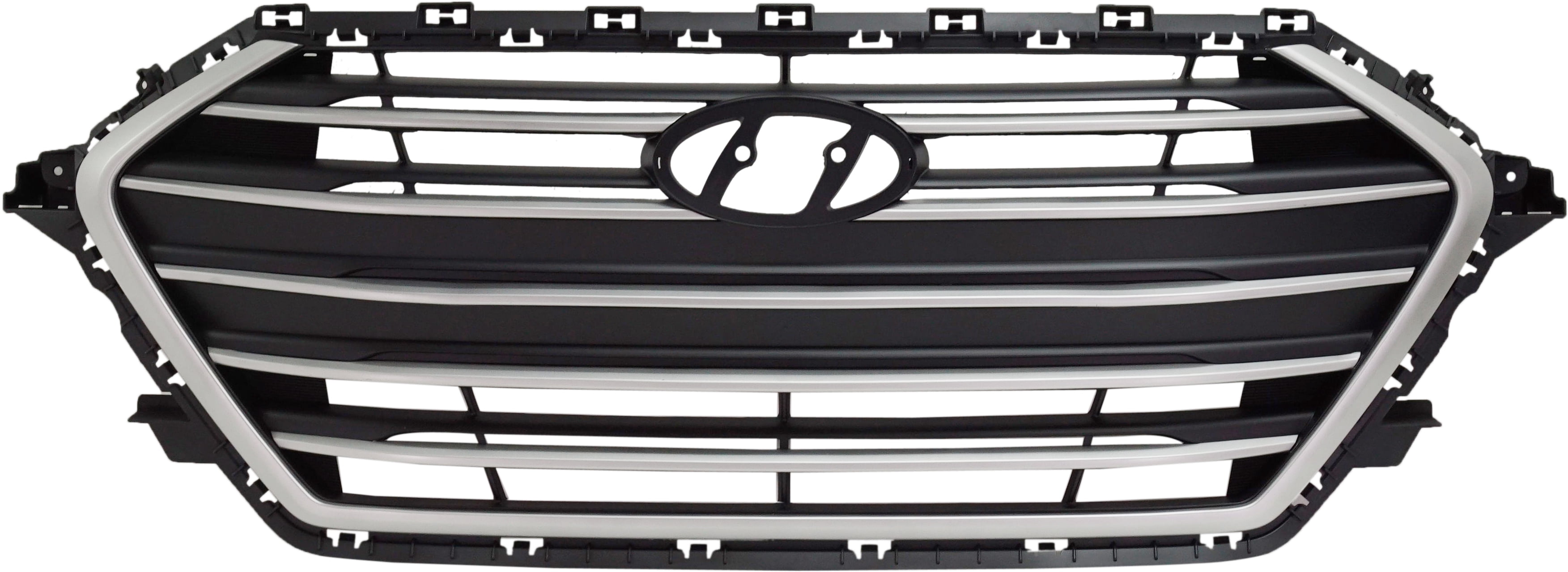 Grille Assembly Compatible With 2017-2018 Hyundai Elantra Painted Silver Shell with Black Insert