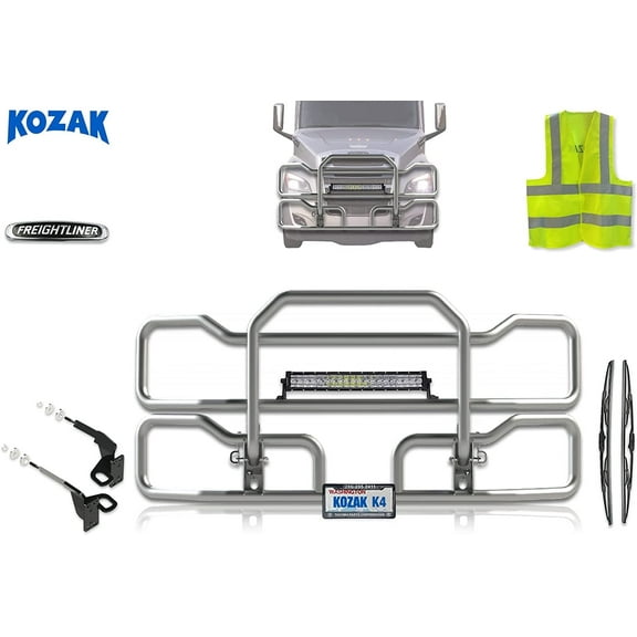 Grille Bumper Deer Guard for Freightliner Cascadia 2018-2024 with Fog Lights - Chrome (Kozak)