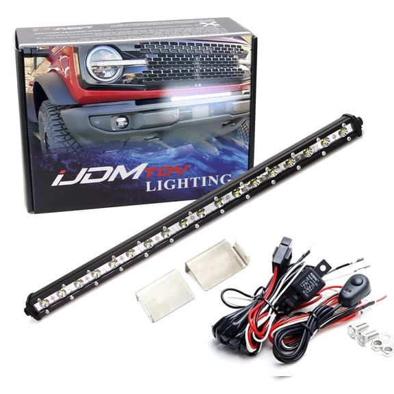 Grille/Bumper Gap Mount 20-Inch LED Light Bar Kit, For 2021-up Ford Bronco w/Standard, Capable Bumpers, 54W Ultra Slim LED Lightbar, Bracket Mounts, On/Off Switch Relay Wire