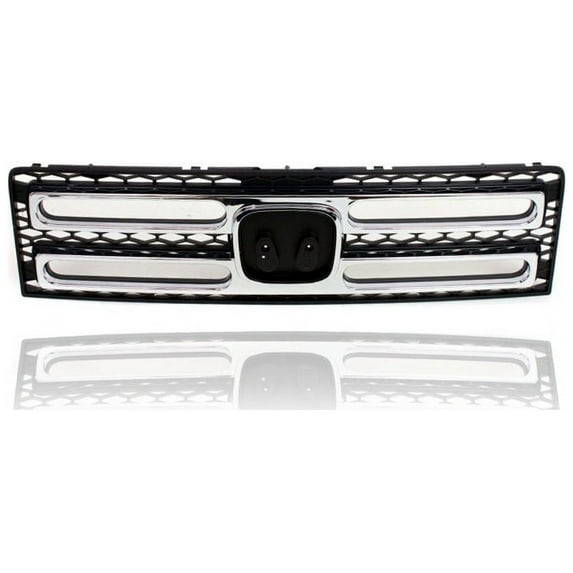 Grille - Compatible/Replacement for '06-08 Honda Ridgeline (Exclude RTX) - Main Upper Chrome Frame, Black Insert, With Emblem Provision - 71100SJCA00ZA