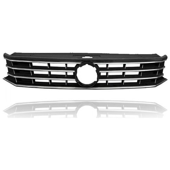 Grille - Compatible/Replacement for '16-19 Volkswagen VW Passat - Halogen With Chrome Molding & Collision Warning, Emblem Provision - 561853651HOQE, CAPA