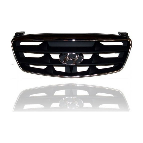 Grille - Compatible/Replacement for '01-03 Hyundai Elantra Hatchback - Main Chrome Frame, Black Insert, With Emblem Provision - 863502D220