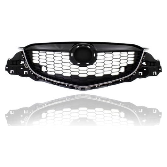 Grille - Compatible/Replacement for '13-15 Mazda CX-5 - Main Upper Black Frame Honeycomb Mesh, Chrome Trim, With Emblem Provision - KD4550710F